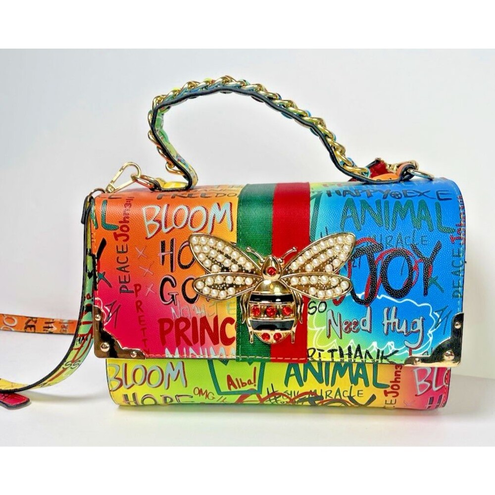Alba Graffiti NWOT Jeweled Queen Bee boxy purse chain handle shoulder strap